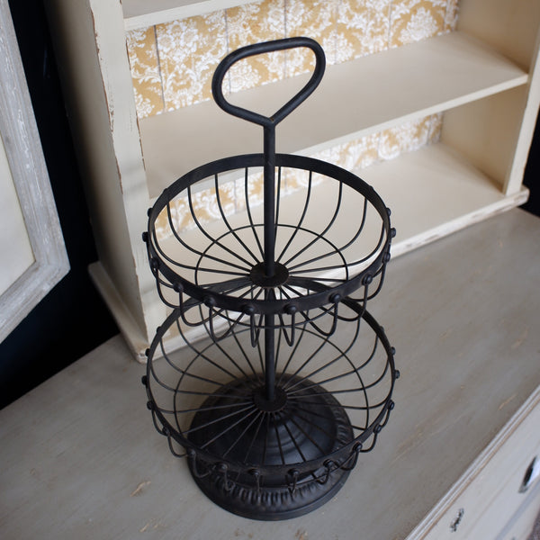 Metal RUSTIC Shabby Chic 2 Tiered Fruit Basket Bronze Finish w/Handle