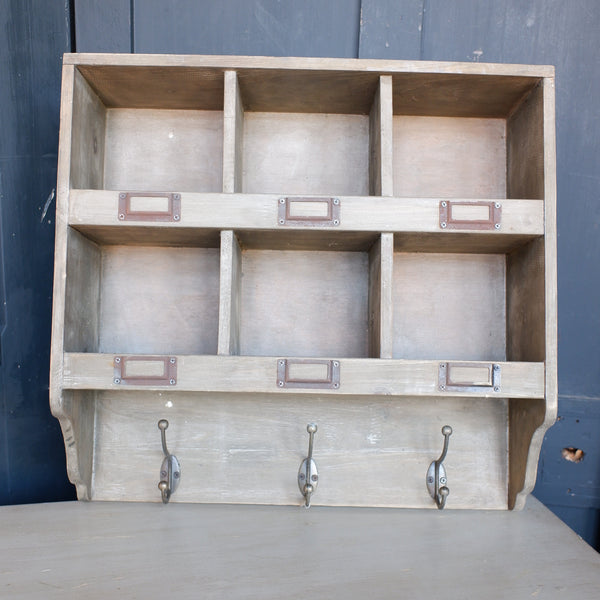 New Vintage Retro Style 6 Pigeon Hole Industrial Wall Wood Craft Cabinet w/Hooks