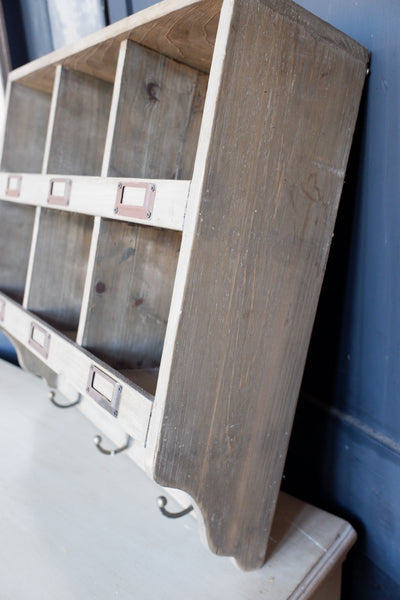 New Vintage Retro Style 6 Pigeon Hole Industrial Wall Wood Craft Cabinet w/Hooks