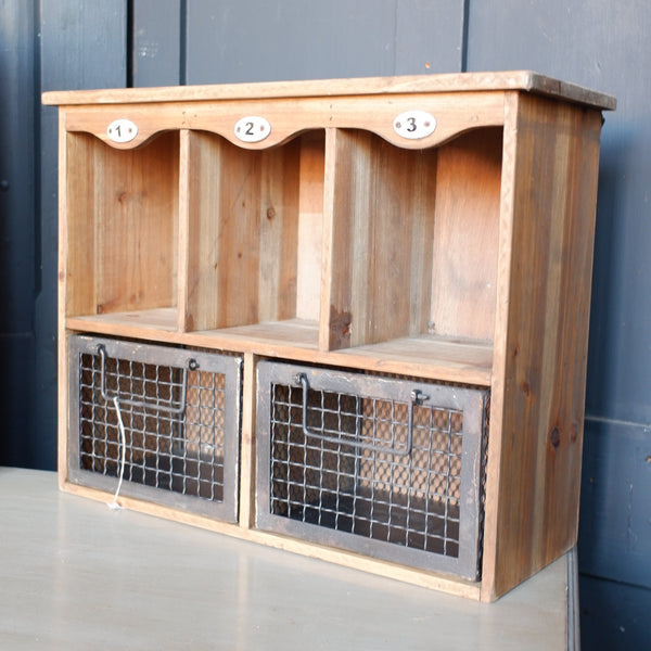 Vintage Retro Style 3 Pigeon Hole Industrial Wood Cabinet with Drawers