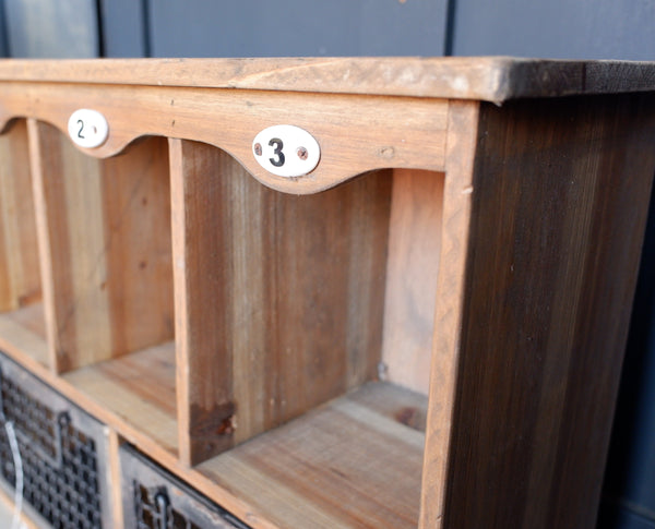 Vintage Retro Style 3 Pigeon Hole Industrial Wood Craft Cabinet with Drawers