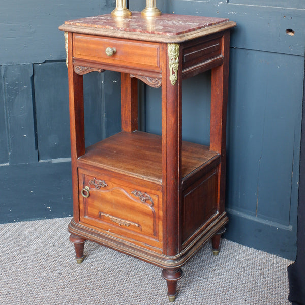 Vintage Mahogany Marble Top Pot Cupboard Bedside Cabinet Lamp Table