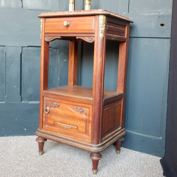 Vintage Mahogany Marble Top Pot Cupboard Bedside Cabinet Lamp Table