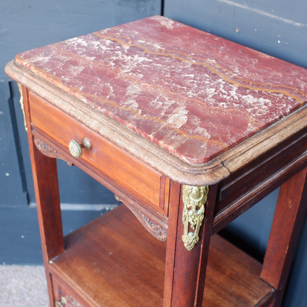 Vintage Mahogany Marble Top Pot Cupboard Bedside Cabinet Lamp Table