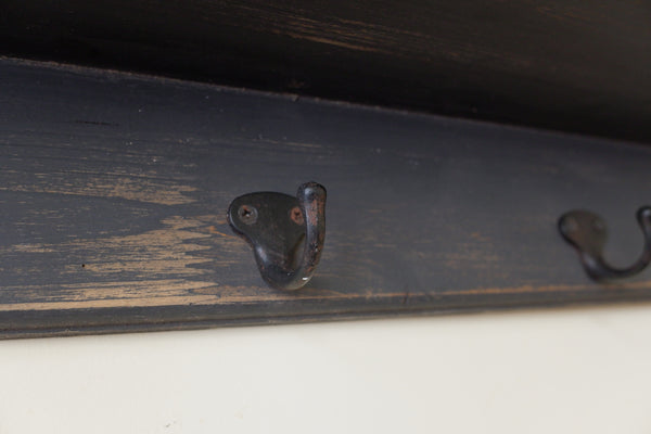 Large Rustic Wood 2 Shelf GREY Hall Unit Storage Wall Coat Rack with 7 Hooks