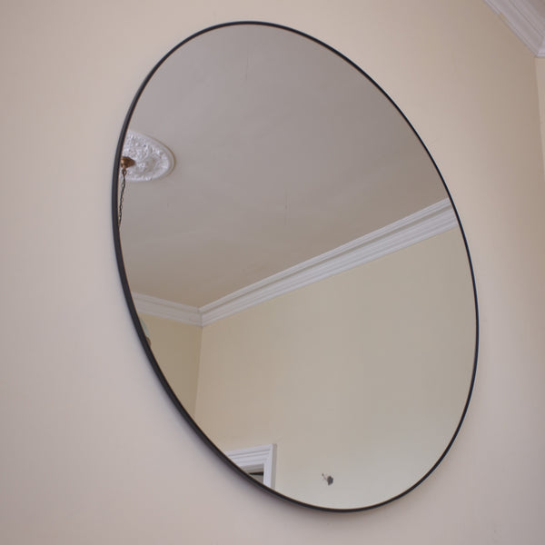 Large 115cm Black ROUND Rustic Retro Vintage Style Metal Mirror by Libra