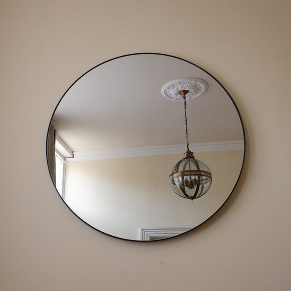 Large 115cm Black ROUND Rustic Retro Vintage Style Metal Mirror by Libra