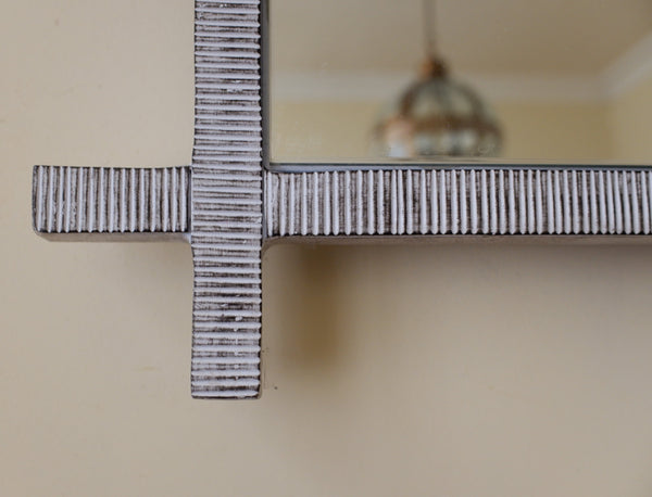 New 102x75cm White & Bronze RIBBED Rustic Metal Mirror by Libra