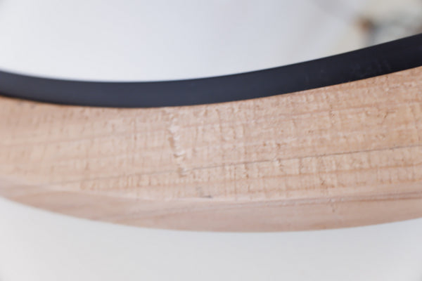 Natural Wood & Metal 70x70cm Round Rustic Industrial Style Mirror