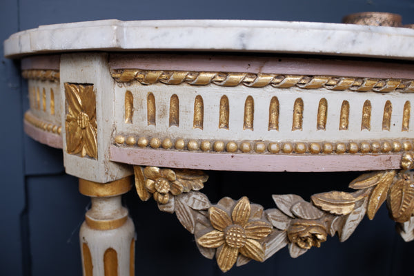 Antique French Louis White Marble Cream & Gold Gilt Shabby Chic Console Table
