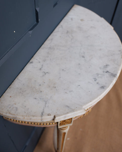 Antique French Louis White Marble Cream & Gold Gilt Shabby Chic Console Table