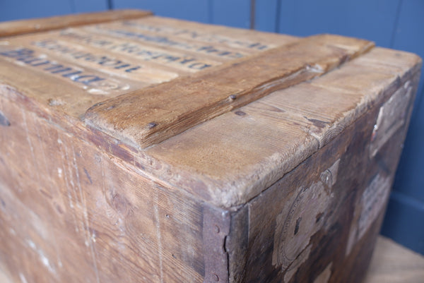 Antique PINE Wood Box Storage Shipping Trunk Chest with Zinc Liner