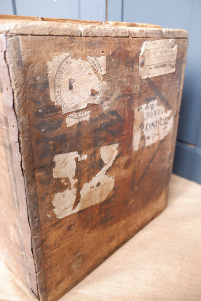 Antique PINE Wood Box Storage Shipping Trunk Chest with Zinc Liner