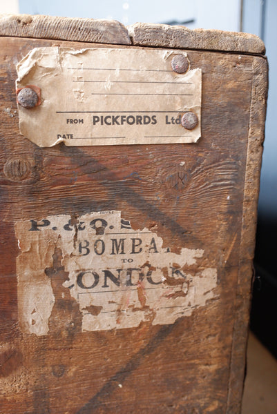 Antique PINE Wood Box Storage Shipping Trunk Chest with Zinc Liner