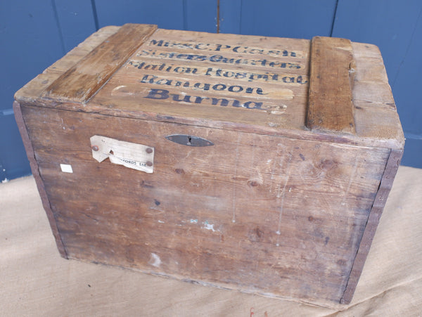 Antique PINE Wood Box Storage Shipping Trunk Chest with Zinc Liner