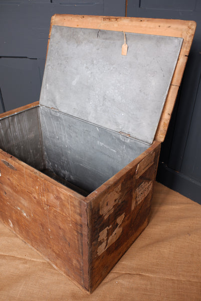 Antique PINE Wood Box Storage Shipping Trunk Chest with Zinc Liner