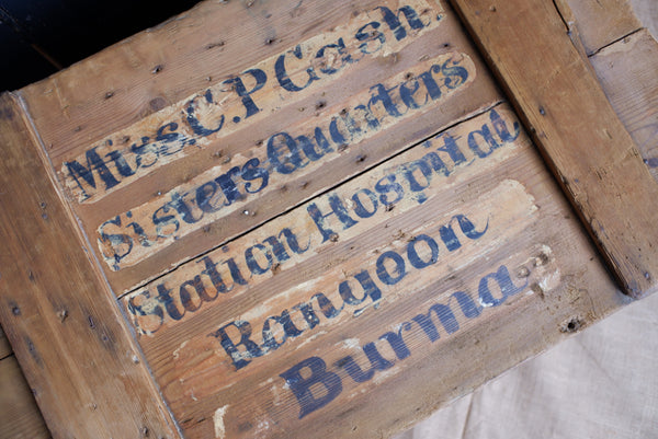 Antique PINE Wood Box Storage Shipping Trunk Chest with Zinc Liner