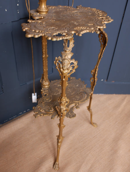 Tall Antique Cast Metal Gold Gilded Standard LAMP Table with Gold Shade