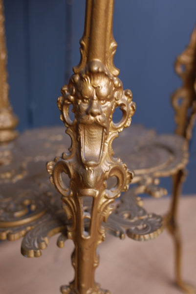 Tall Antique Cast Metal Gold Gilded Standard LAMP Table with Gold Shade