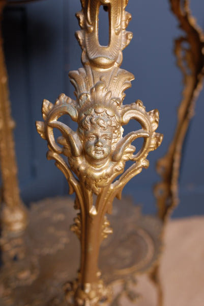 Tall Antique Cast Metal Gold Gilded Standard LAMP Table with Gold Shade