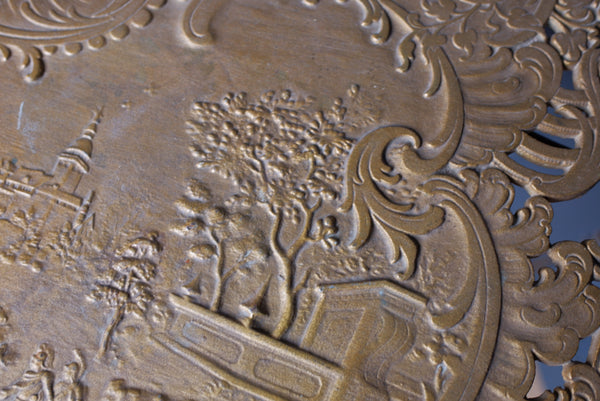 Tall Antique Cast Metal Gold Gilded Standard LAMP Table with Gold Shade