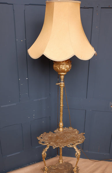 Tall Antique Cast Metal Gold Gilded Standard LAMP Table with Gold Shade