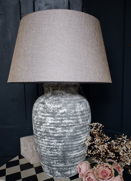 New Shabby Chic Rustic Aged Stone Tall Table Lamp with Natural LINEN Shade