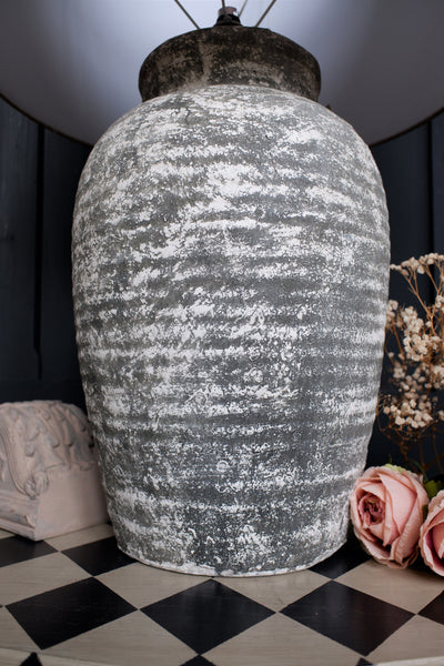 New Shabby Chic Rustic Aged Stone Tall Table Lamp with Natural LINEN Shade