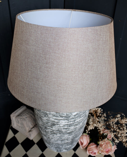 New Shabby Chic Rustic Aged Stone Tall Table Lamp with Natural LINEN Shade