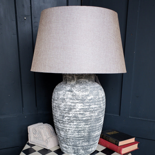 New Shabby Chic Rustic Aged Stone Tall Table Lamp with Natural LINEN Shade
