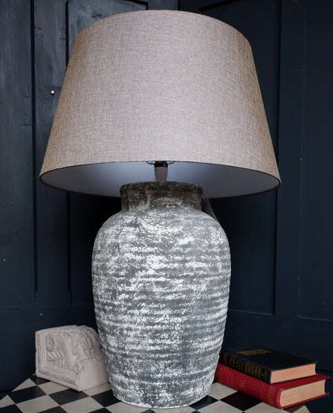 New Shabby Chic Rustic Aged Stone Tall Table Lamp with Natural LINEN Shade