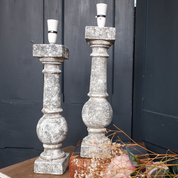 New Pair of COLUMN Table Lamp Bases Shabby Chic Rustic GREY Natural Stone