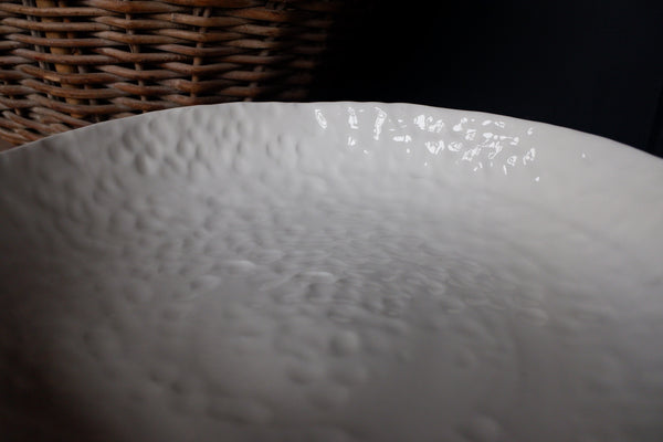 New Large Round AGED Rustic White Ceramic Handmade Artisan Serving Bowl/Dish