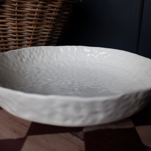 New Large Round AGED Rustic White Ceramic Handmade Artisan Serving Bowl/Dish