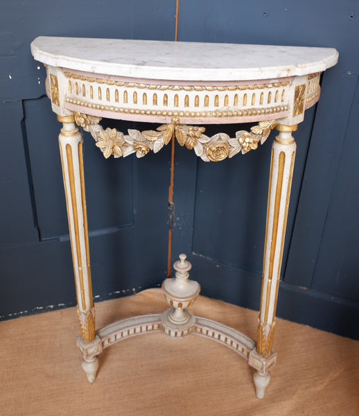 Antique French Louis White Marble Cream & Gold Gilt Shabby Chic Console Table