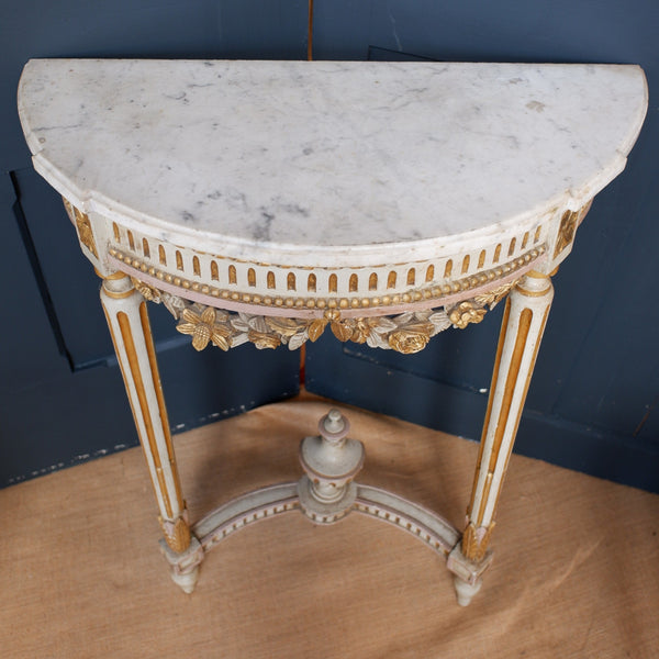 Antique French Louis White Marble Cream & Gold Gilt Shabby Chic Console Table