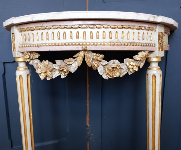 Antique French Louis White Marble Cream & Gold Gilt Shabby Chic Console Table