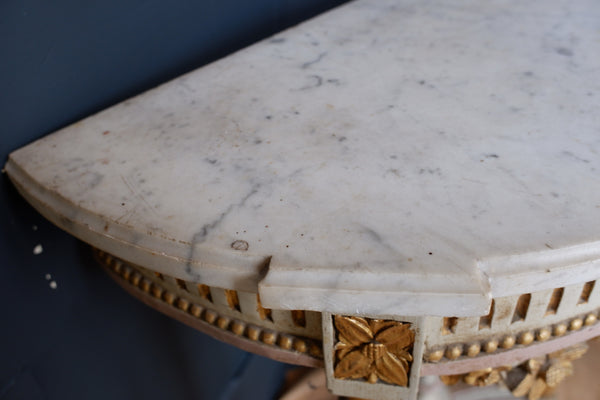 Antique French Louis White Marble Cream & Gold Gilt Shabby Chic Console Table