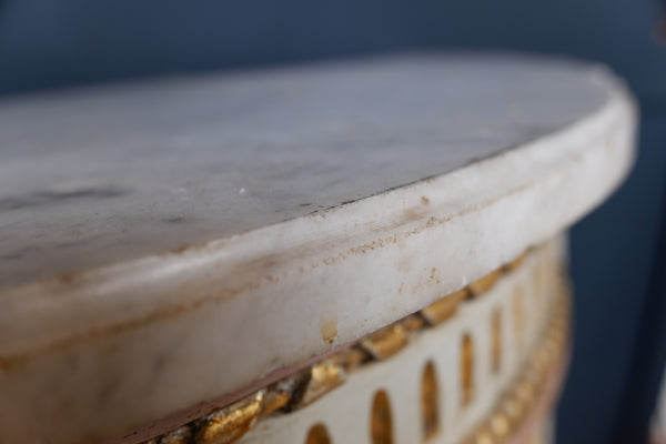 Antique French Louis White Marble Cream & Gold Gilt Shabby Chic Console Table