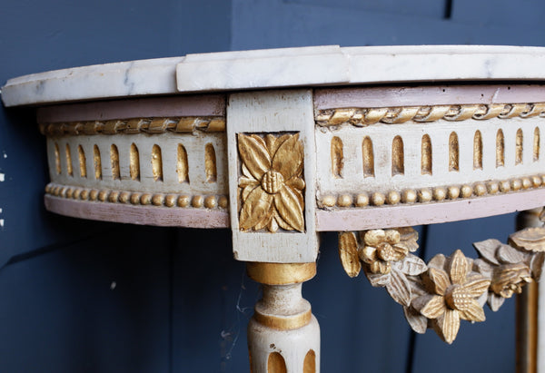 Antique French Louis White Marble Cream & Gold Gilt Shabby Chic Console Table
