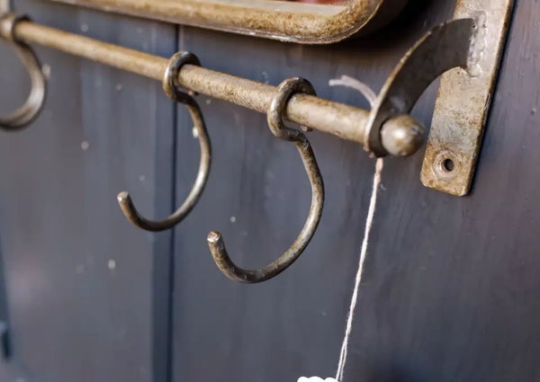 New Vintage Retro MIRROR Metal CARRIAGE Rustic Silver Industrial Shelf w/Hooks