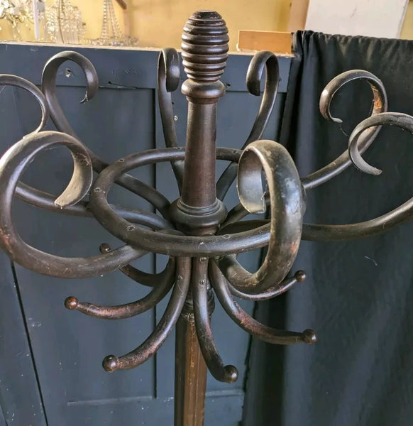 Antique Bentwood Coat & Hat Stand Tall 207cm Wood Rustic Freestanding Rack
