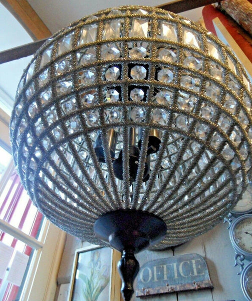 CUT GLASS Antique Vintage Large Round Ball Hall Crystal Chandelier Ceiling Light Lighting