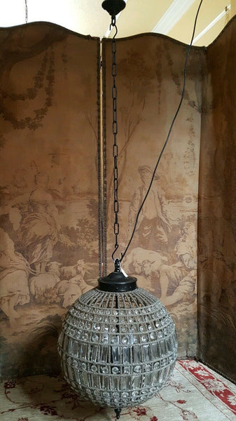 CUT GLASS Antique Vintage Large Round Ball Hall Crystal Chandelier Ceiling Light Lighting