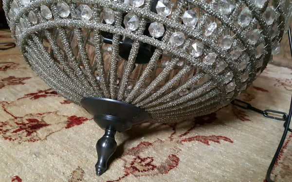 CUT GLASS Antique Vintage Large Round Ball Hall Crystal Chandelier Ceiling Light Lighting