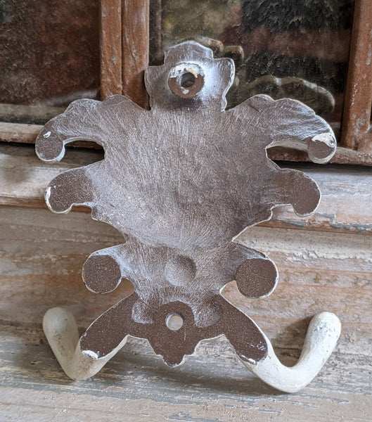 New French Vintage Shabby Chic ACANTHUS Cast IRON CREAM Rustic Wall Double Coat HOOKS Rack