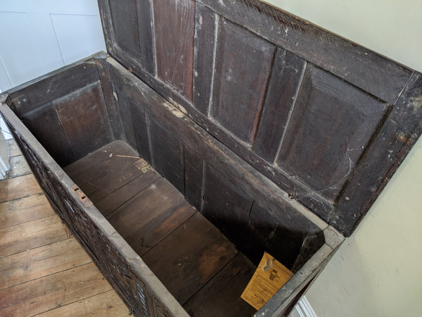 Antique OAK 17th Century Wooden Storage Carved Trunk MULE Chest COFFER with Drawers