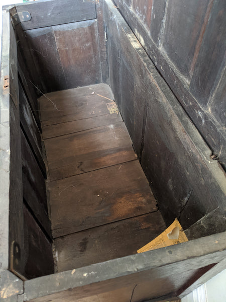 Antique OAK 17th Century Wooden Storage Carved Trunk MULE Chest COFFER with Drawers