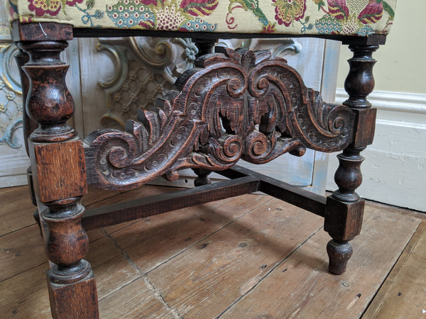 19th Century JACOBEAN Antique Vintage Oak Wood HIGH Carved Dining Side Chair