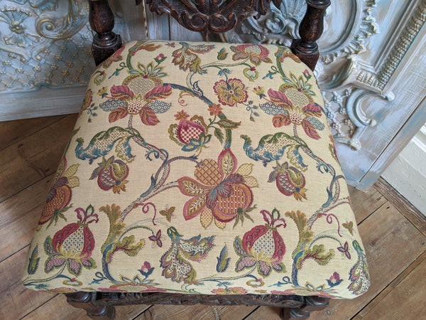 19th Century JACOBEAN Antique Vintage Oak Wood HIGH Carved Dining Side Chair